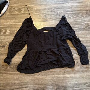 Old Navy Black Asymmetrical Puff Sleeve Blouse